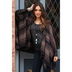 NWT Cruel Denim Hooded Blanket Striped Poncho